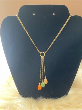 Joan Rivers Gold-Tone Necklace with Ivory Green and Peach Charms
